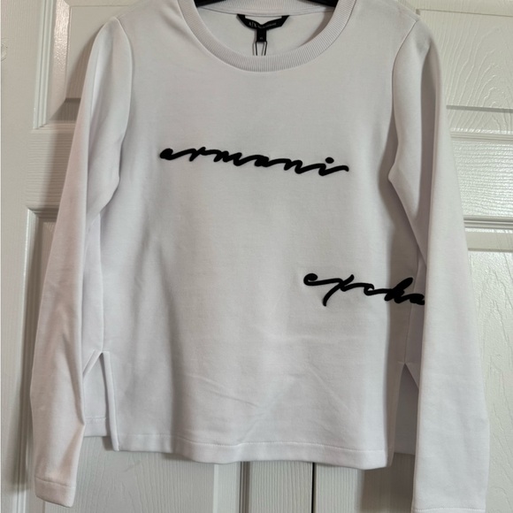 Armani Exchange Women's White Sweatshirt with Black Accents - Picture 1 of 3